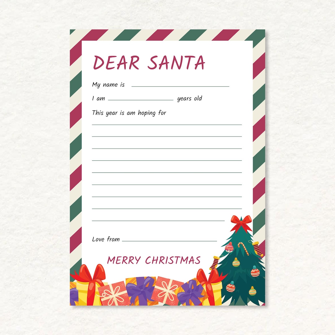 Letter to Santa Template INSTANT DOWNLOAD Kids Christmas Wish List