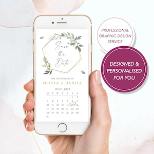 Gepersonaliseerde digitale Save the Date e-uitnodiging, Save the Evening e-uitnodiging, trouwkaart, elektronische huwelijksuitnodiging, verzenden via WhatsApp