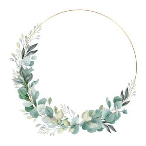 Eukalyptus und Gold Kranz Clipart, Hochzeitseinladung Clipart, Eukalyptus Kranz PNG, DIY Einladungen, digitaler Download.