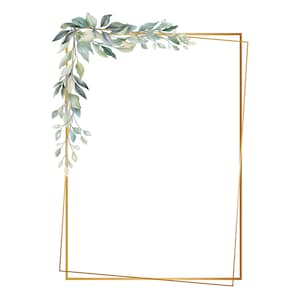 Clipart cadre doré, faire-part de mariage Clipart, bordure d'eucalyptus PNG, faire-part bricolage, téléchargement numérique.