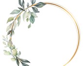 Gold Wreath Clipart, Wedding Invitation Clipart, Wedding Sticker Clipart, Wreath PNG, DIY Invitations, Digital Download.