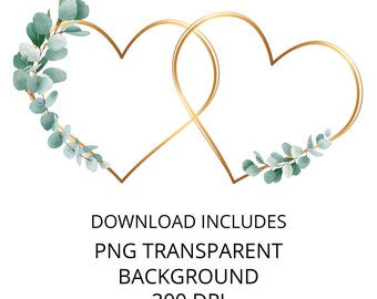 Eucalyptus and Gold Heart Wreath Clipart, Wedding Clipart, Leaves ...