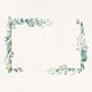 May include: A watercolor illustration of a leafy green frame on a white background. The frame is made up of branches and leaves, creating a square shape.