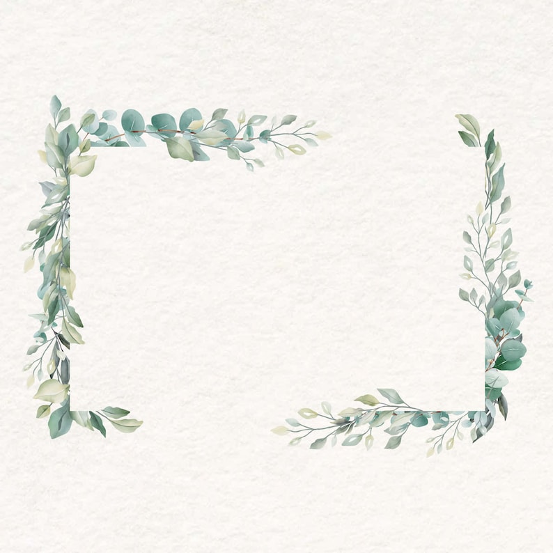 May include: A watercolor illustration of a leafy green frame on a white background. The frame is made up of branches and leaves, creating a square shape.