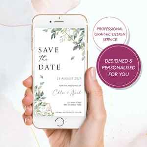 E-uitnodiging met save-the-date, digitale uitnodiging, elektronische save-the-date, gepersonaliseerde save-the-date-telefoonsjabloon, elektronische huwelijksuitnodiging