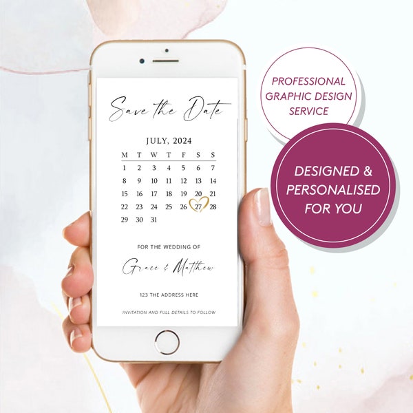 Personalised Digital Calendar Save the Date, Save the Evening e-invite, Wedding Card, Electronic Wedding Invitation, Send via WhatsApp