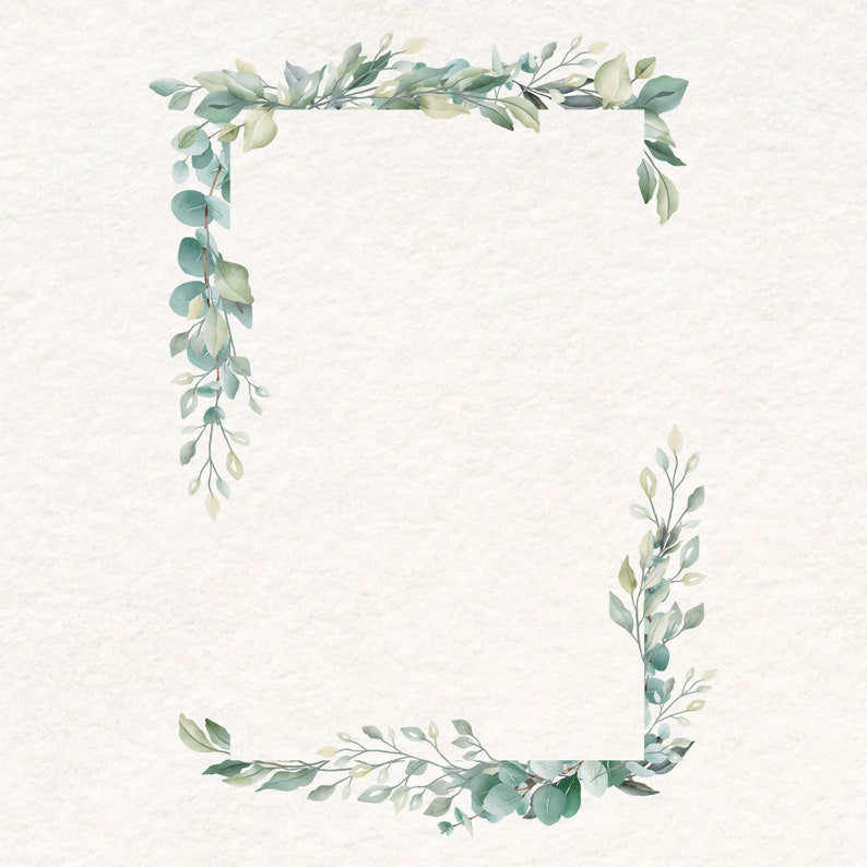 May include: A watercolor illustration of a leafy green frame with a white background. The frame is perfect for adding text or images.