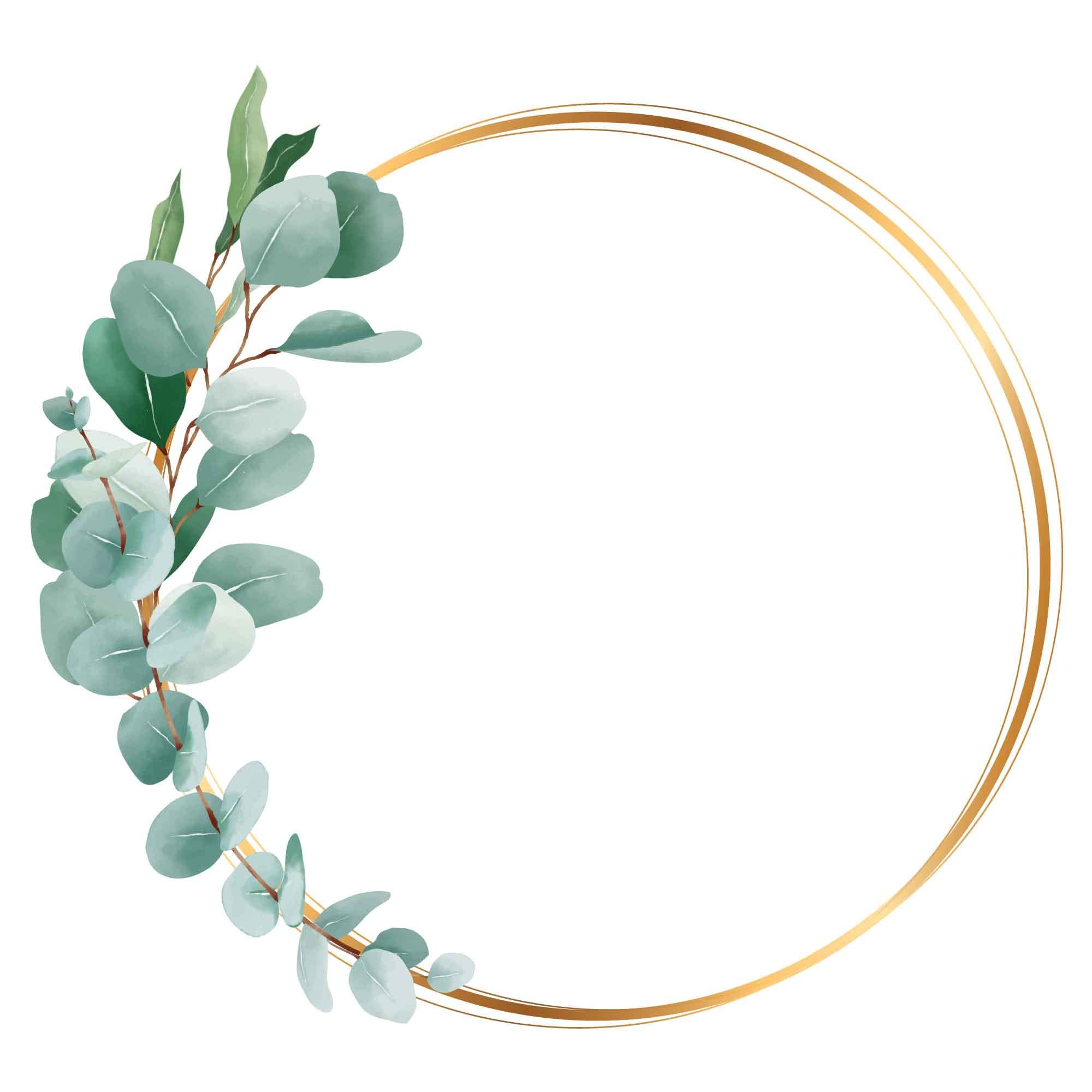 Eucalyptus and Gold Wreath Clipart, Wedding Invitation Clipart ...