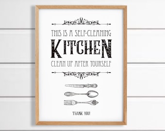 Clean Kitchen Sign - Funny Kitchen Wall Hanging - Hand Painted