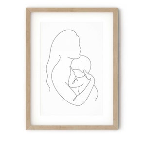 Mother and Child Line Art, Mother and Baby, Line Art Print, Nursery Wall Decor, Printable Digital Download, Instant Downloadable