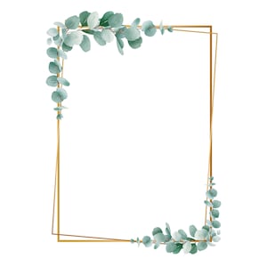 Eucalyptus en gouden frame clipart, bruiloft uitnodiging clipart, eucalyptus rand PNG, DIY-uitnodigingen, digitale download.