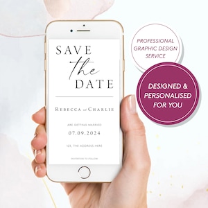 Minimale Save the Date E-uitnodiging, Digitale uitnodiging, Elektronische Save the Date, Gepersonaliseerde telefoonhuwelijkssjabloon, Elektronische huwelijksuitnodiging