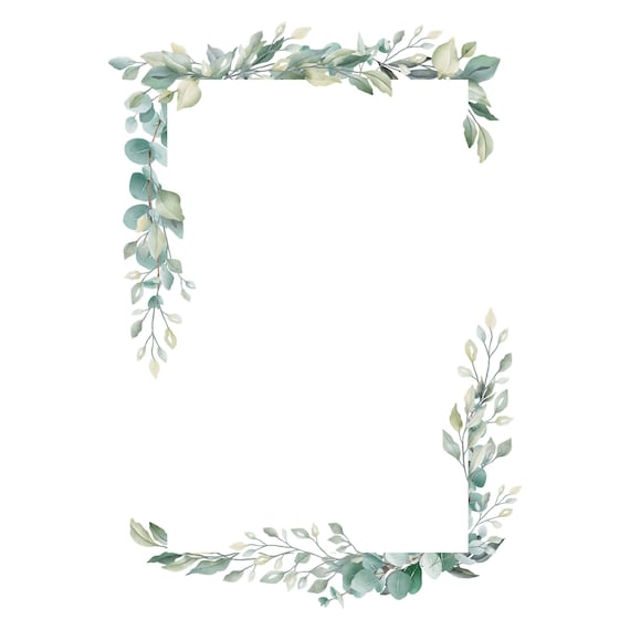 Eucalyptus Leaf Frame Clipart: Wedding Invitation Border (Digital Download)