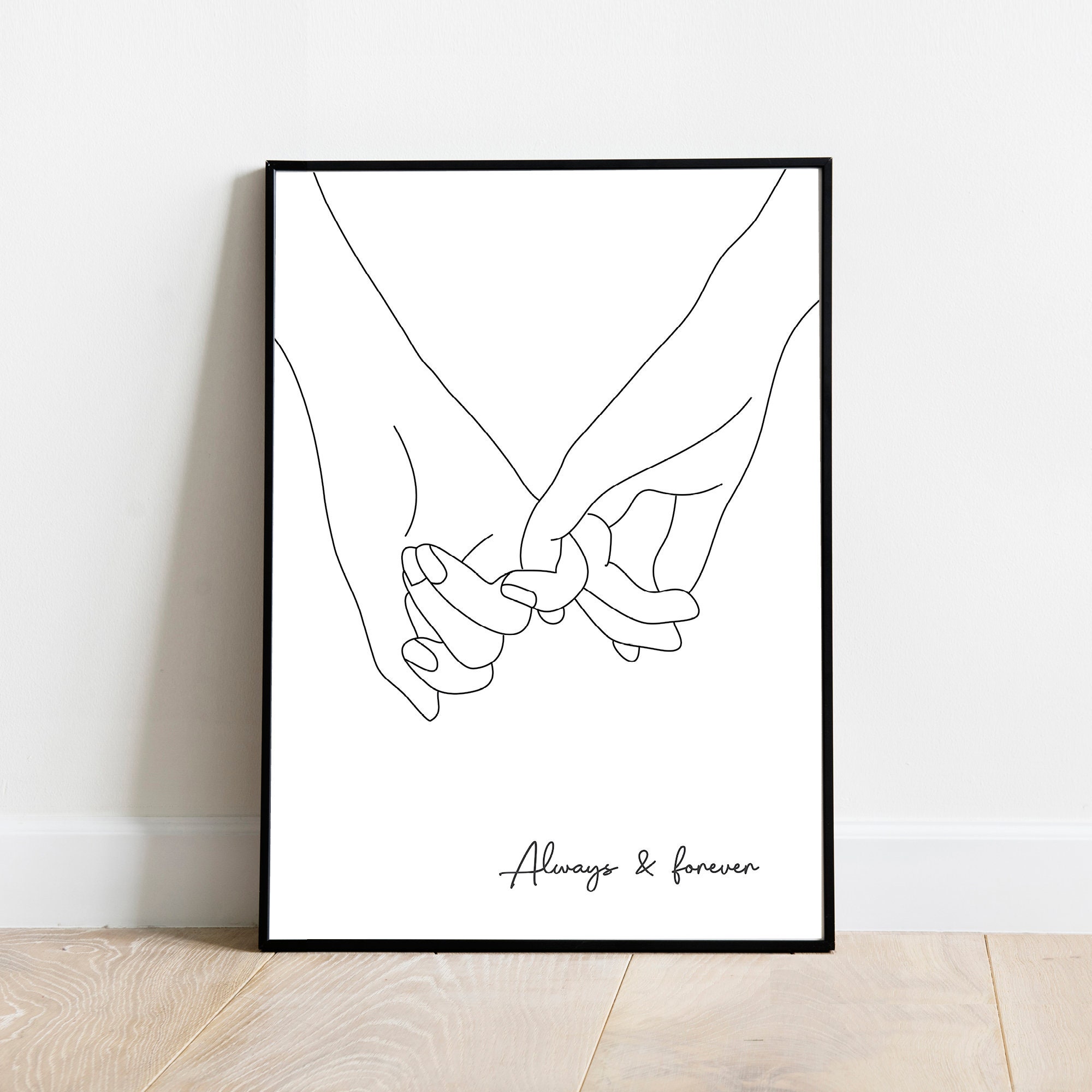 Romantic couple pinky promise line art, pinky swear contour drawings,  minimalist lovers holding hands one line drawing, Doodle flower on  watercolor