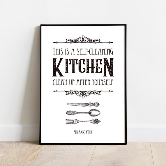 Clean Kitchen Sign - Funny Kitchen Wall Hanging - Hand Painted