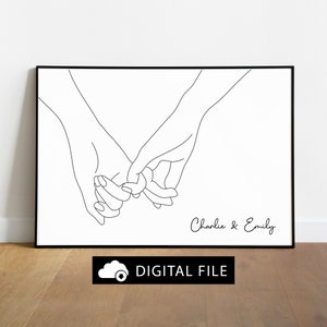 Personalised Pinky Promise, Couple Holding Hands, Digital file, Couples Name Print, Linked Hands, Pinky finger, Wedding Present