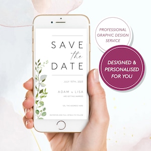 Gepersonaliseerde digitale e-uitnodiging voor 'save the date', e-uitnodiging 'Save the Evening', trouwkaart, elektronische huwelijksuitnodiging, verzenden via WhatsApp