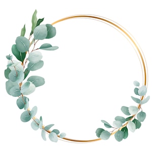 Eukalyptus und Gold Kranz Clipart, Hochzeitseinladung Clipart, Eukalyptus Kranz PNG, DIY Einladungen, digitaler Download.