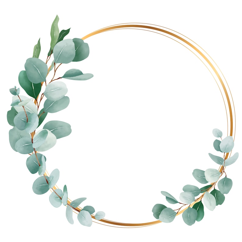Eucalyptus & Gold Wreath Clipart: Wedding Invitation PNG (digital ...
