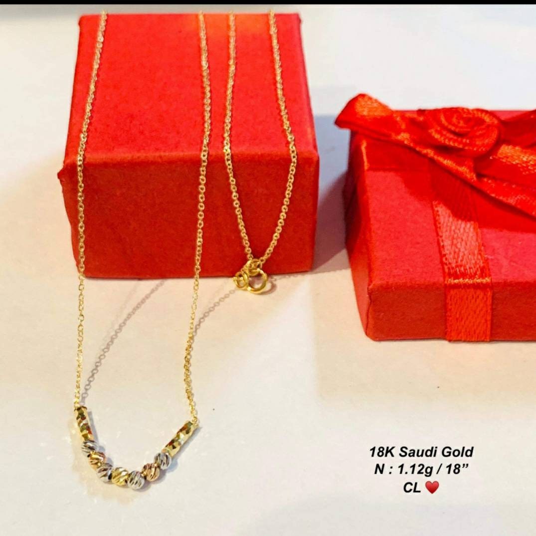 18K Saudi Gold Lightweight Necklace/Two Tone Pendant/Real Etsy