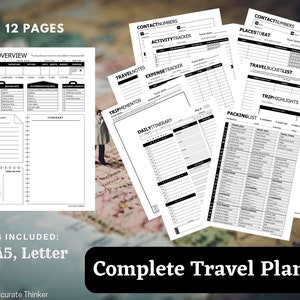 Complete Travel Planner | Daily Itinerary | Packing List | Travel Expense Tracker | Travel Journal | Bucket List | Trip Planner Insert | PDF