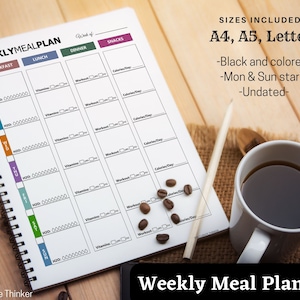 Weekly Meal Planner | Meal Tracker | Food Log | Meal Planning | Water Tracker | Vitamin Tracker | Printable PDF | Digital