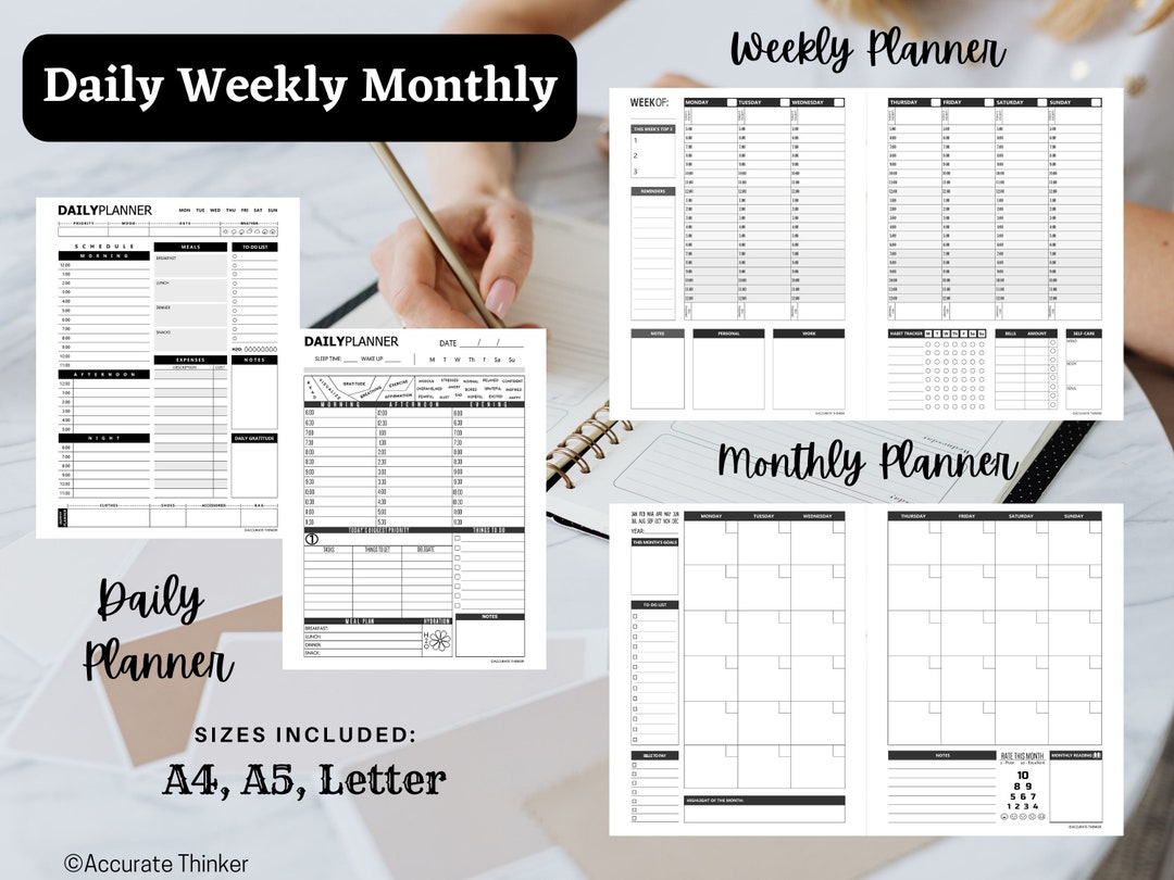 Daily Weekly Monthly Planner Bundle | Printable Planner PDF | A4 A5 ...