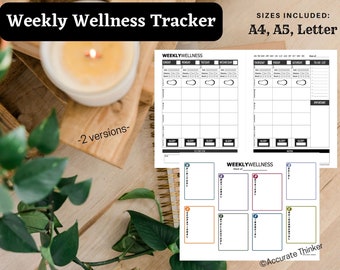 Weekly Wellness Tracker | Self Care Journal Printable PDF | Weekly Well-Being Log