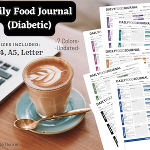 Daily Food Journal | Diabetic Food Journal | Meal Planner | Food Tracker | Blood Sugar Tracker | Glucose Tracker | Printable PDF | Digital