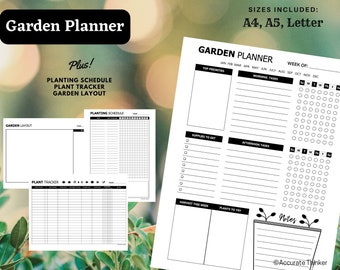 Planificador de jardín imprimible / Calendario y registro de plantación (Descarga PDF en tamaños A4/A5/Carta)