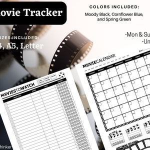 Movie Tracker | Movies To Watch | Movie Calendar | Movie List | Movies To Watch List | Movie Tracker Insert | Movie Tracker Printable | PDF