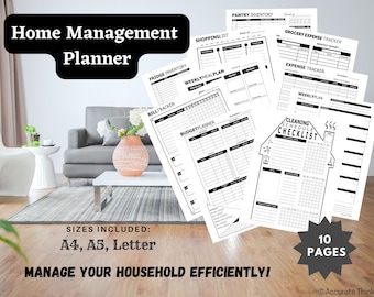 Home Management Planner | Household Organizer Printable PDF | Home Organization System