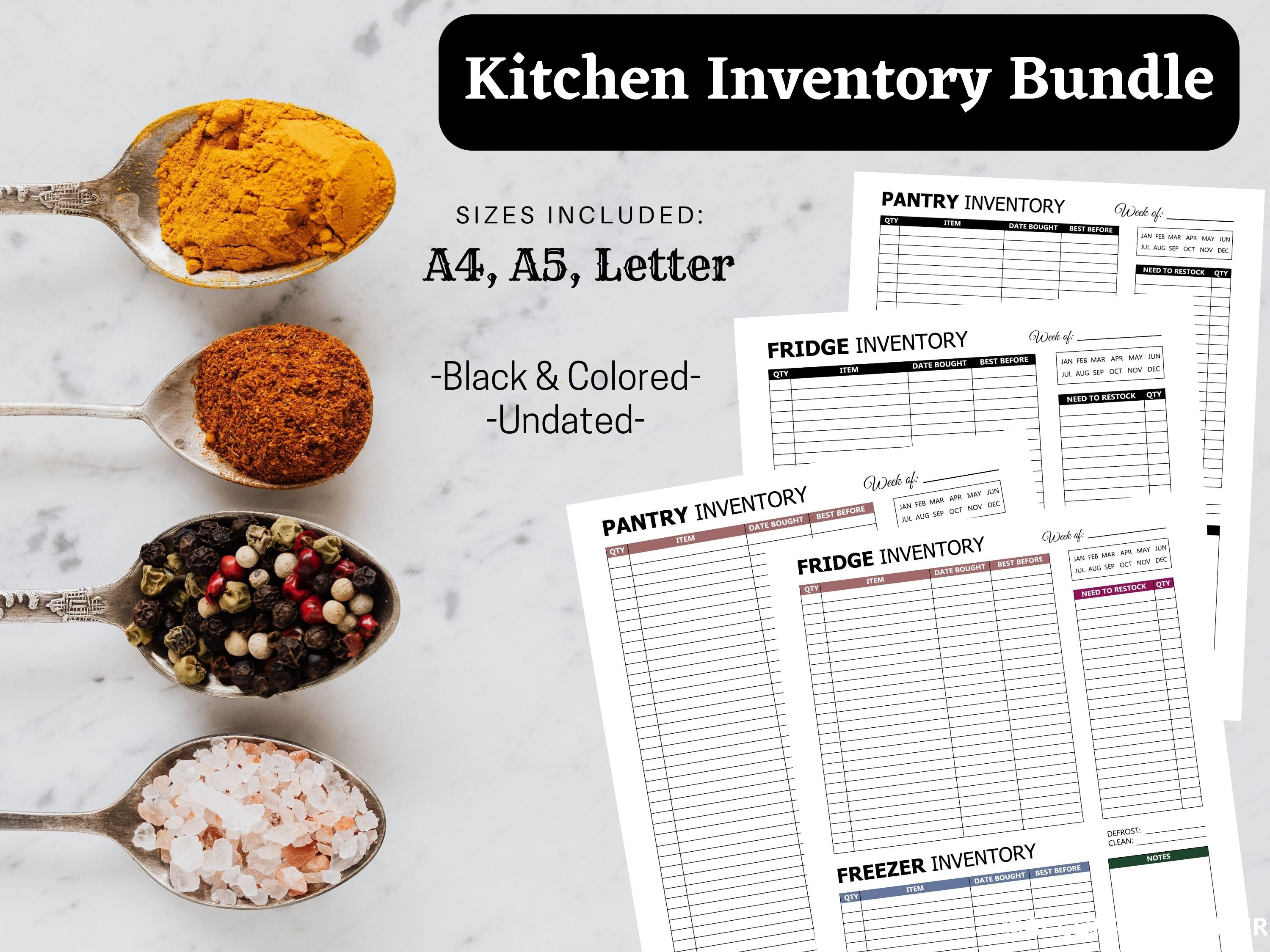 Kitchen Inventory Tracker Bundle | Fridge, Freezer, Pantry (printable ...