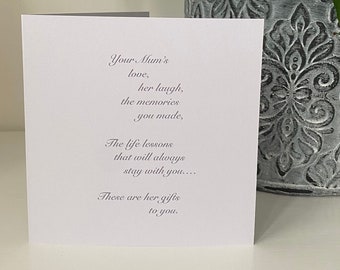 Sympathy Card - Mum, Mam, Mother, wife