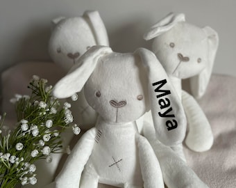 personalise white bunny plush/ baby gift/ baby shower/ prezent/ boy/ girl/ newborn/ first birthday/ personalized name/ toy/ first bear