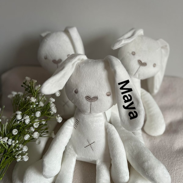 Personnalisez la peluche lapin blanc/ cadeau pour bébé/ baby shower/ cadeau/ garçon/ fille/ nouveau-né/ premier anniversaire/ prénom personnalisé/ jouet/ premier ours