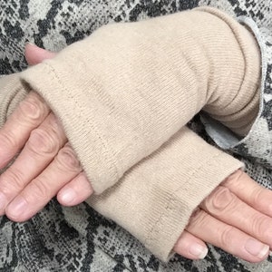 Camel Cashmere Silk Fingerless Gloves/Wrist warmers from up cycled knitwear