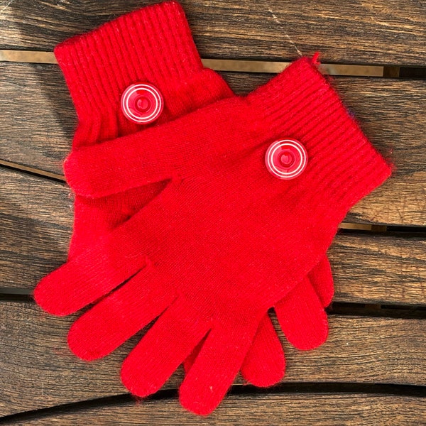 Red Cashmere Winter Gloves , Vintage Trimmed