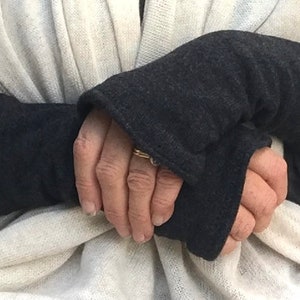 Charcoal Grey Double Thickness Cashmere and Silk Fingerless Gloves, wrist warmers from repurposed knitwear