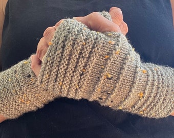 Soft Sage Green  Hand Knitted Fingerless Gloves from recycled wool