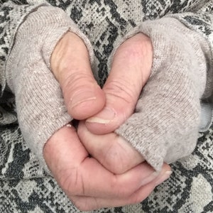 Oatmeal Cashmere Silk Fingerless Gloves/Wrist warmers from up cycled knitwear image 2