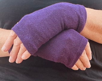 Aubergine Purple Cashmere Silk Fingerless Gloves/Wrist warmers from up cycled knitwear