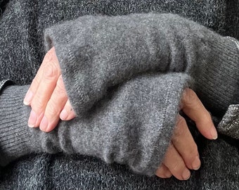 Narrow Grey 100% Cashmere Fingerless Gloves/Wrist warmers , Ready to Ship
