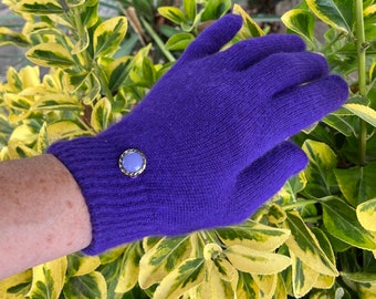 Cashmere Winter Gloves , Purple, Vintage Button Trimmed