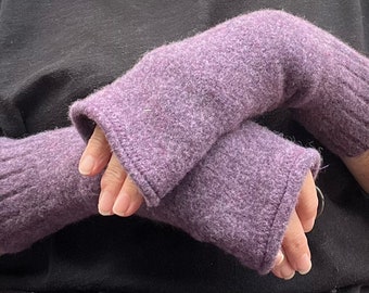 Narrow 100% wool felted Fingerless Gloves/Wristwarmers made from up cycled knitwear