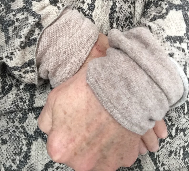 Oatmeal Cashmere Silk Fingerless Gloves/Wrist warmers from up cycled knitwear image 3