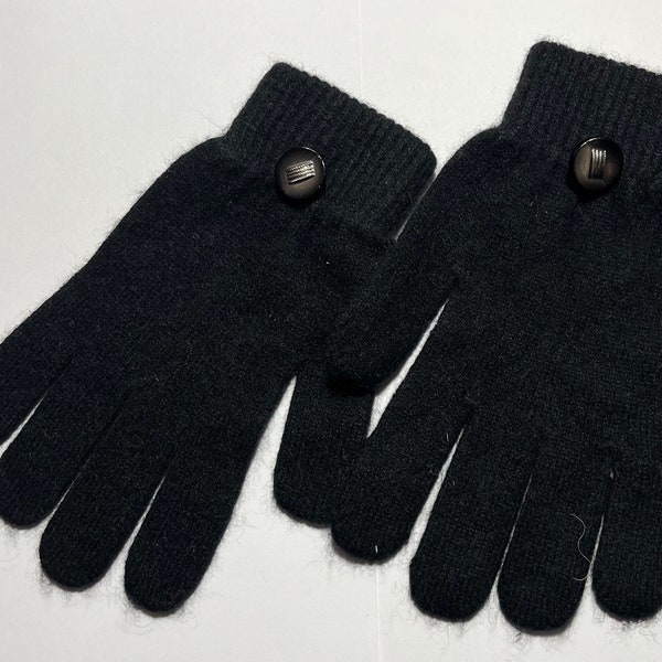 Cashmere Winter Gloves , Black, Vintage Trimmed