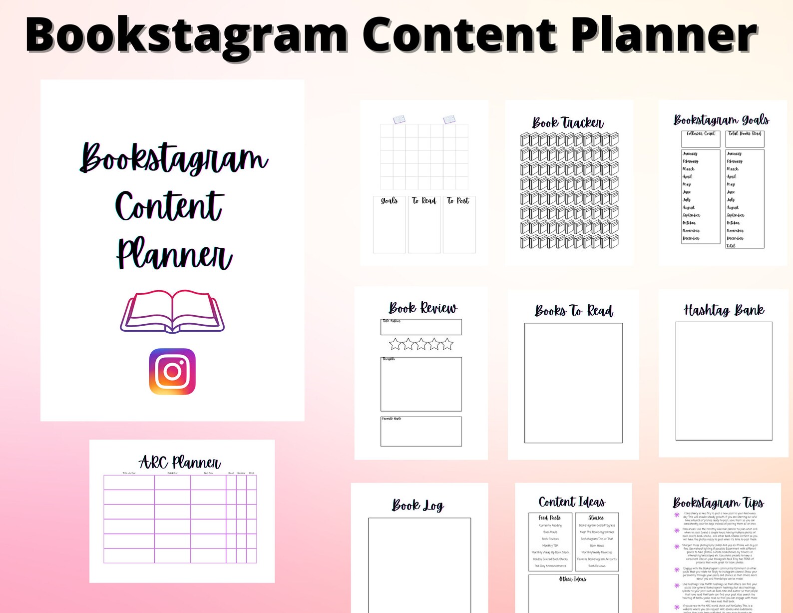 Bookstagram Content Planner Printable. Book Instagram Planner Etsy