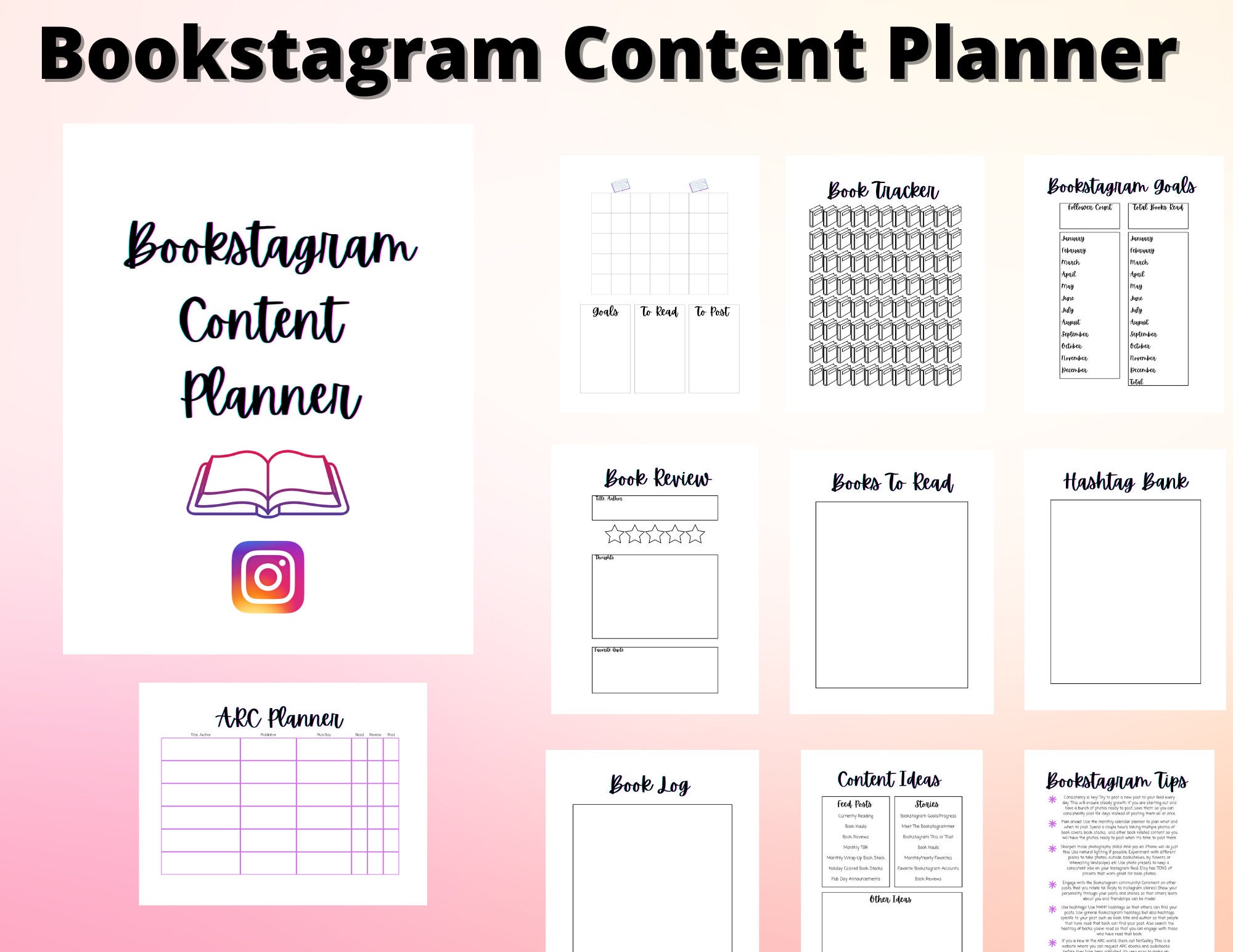 Bookstagram Content Planner Printable. Book Instagram Planner Etsy