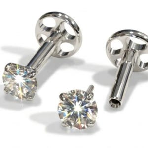 Pair of Lab Grown Diamond Sleep Earrings Flat Back Titanium Stud Studs